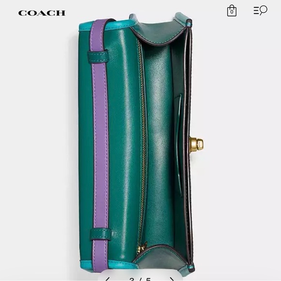 Coach Colorblock Leather Top Handle Satchel in Purple and Teal - Picture 3 of 9